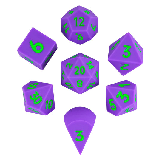 7 delige Siliconen Bounce Dice Set Paars/Groen