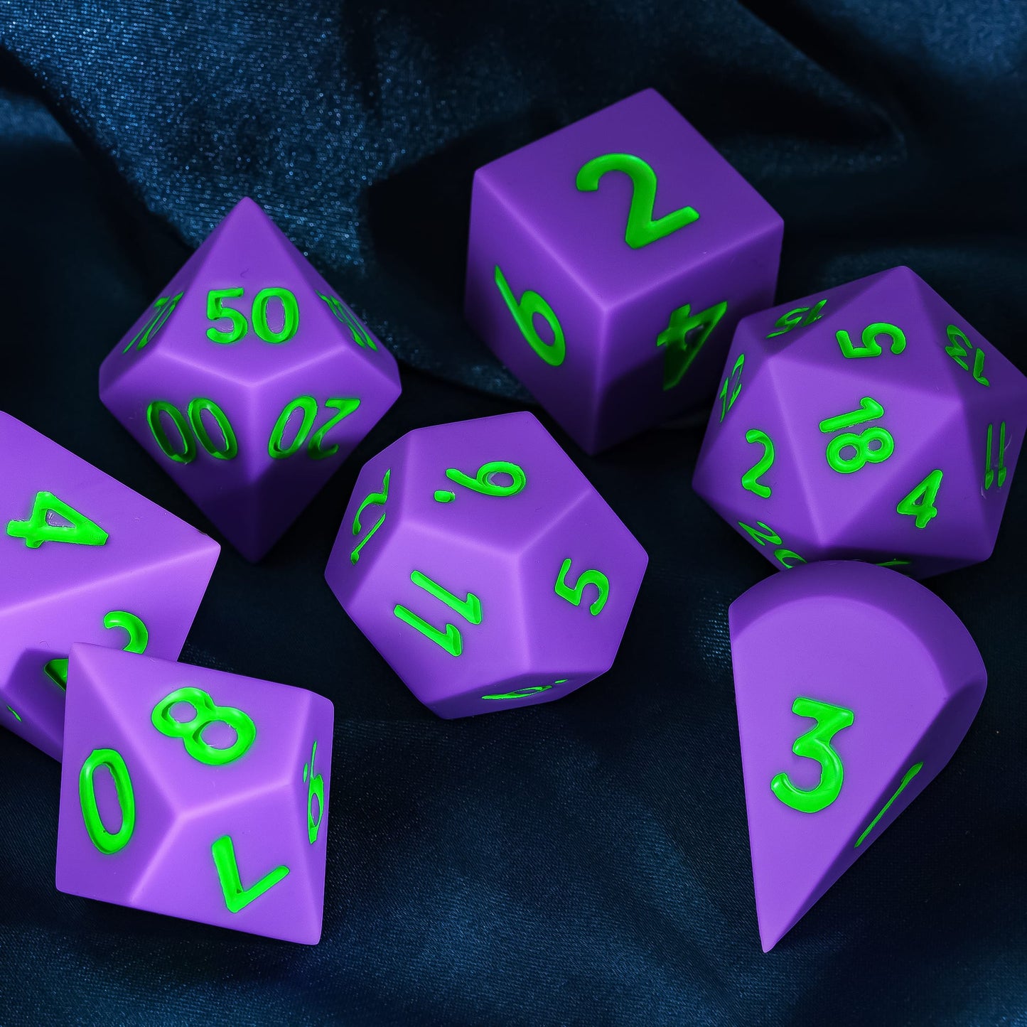7 delige Siliconen Bounce Dice Set Paars/Groen