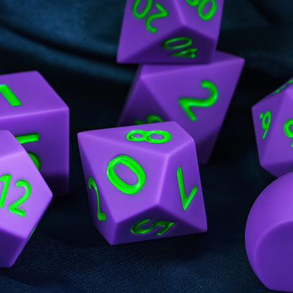 7 delige Siliconen Bounce Dice Set Paars/Groen