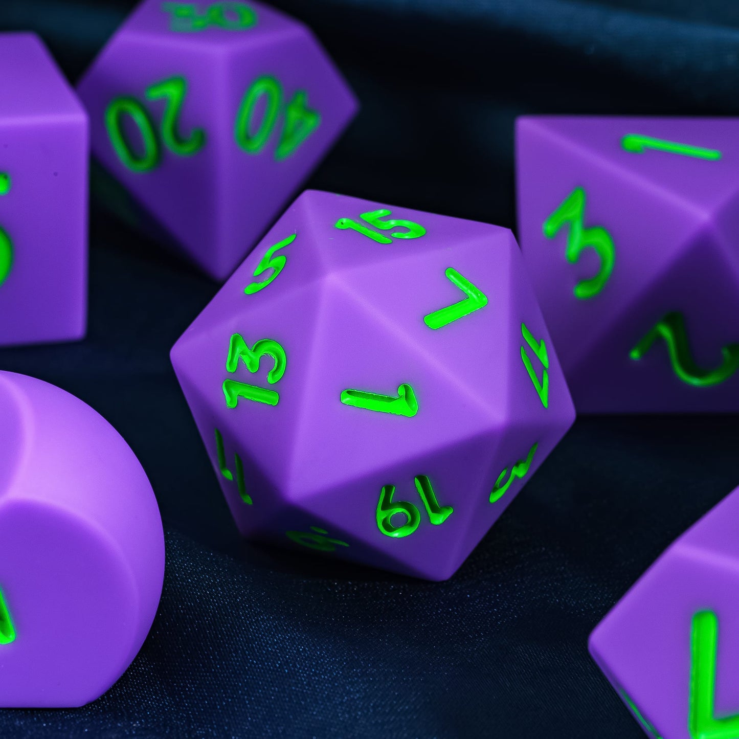 7 delige Siliconen Bounce Dice Set Paars/Groen