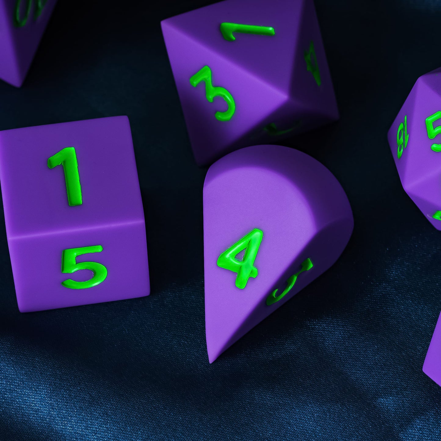 7 delige Siliconen Bounce Dice Set Paars/Groen