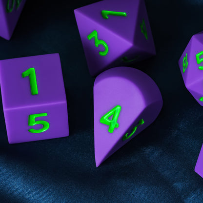 7 delige Siliconen Bounce Dice Set Paars/Groen