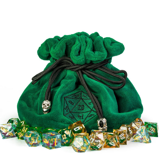 Dobbelstenen Zak met Dice Tray – Zachte Pluche Opbergzak | Voor Dungeons & Dragons & TTRPG Dobbelstenen Groen