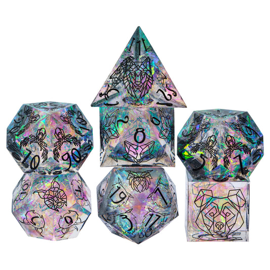 7 delige Resin Dice Set "Holographic Spirit Beast"