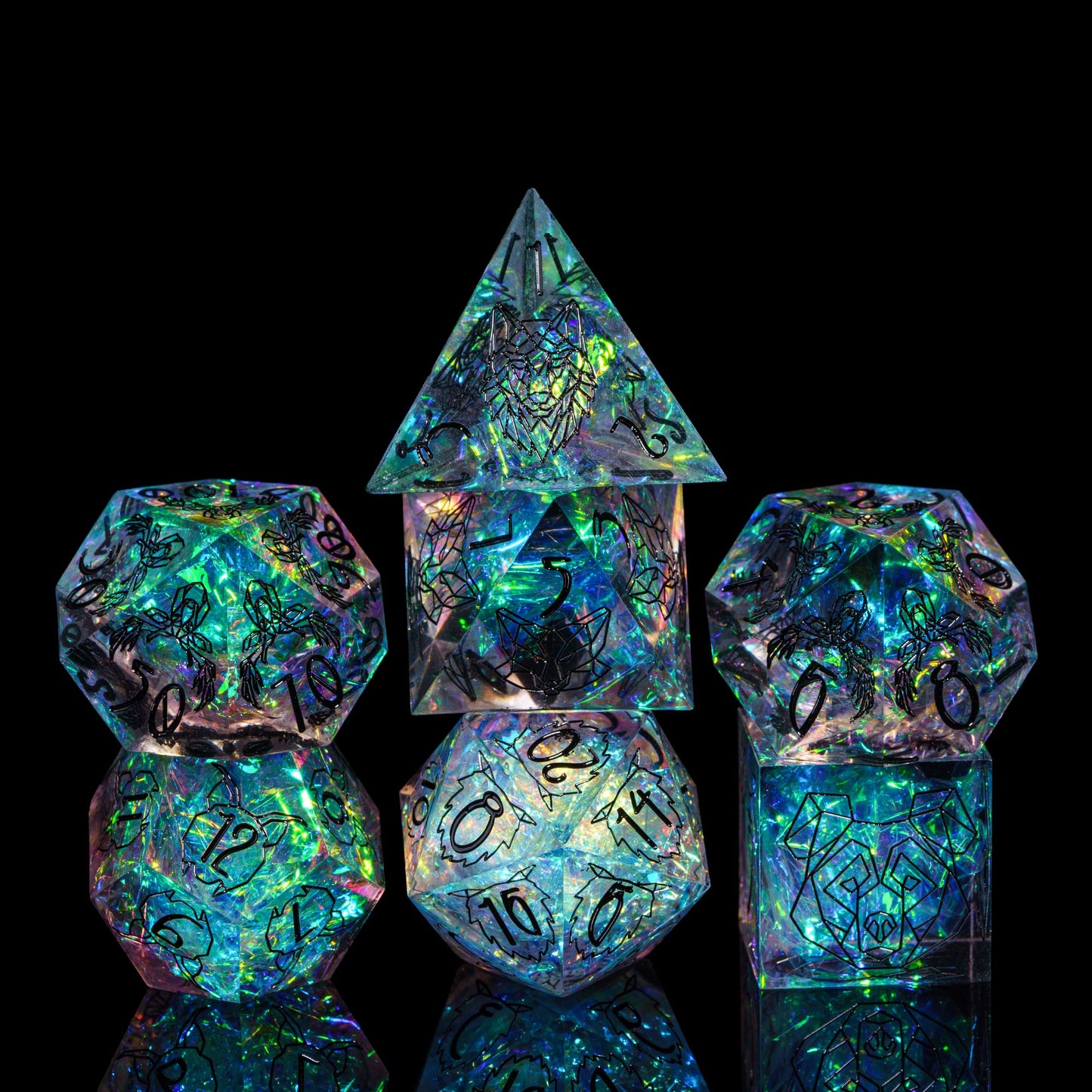 7 delige Resin Dice Set "Holographic Spirit Beast"