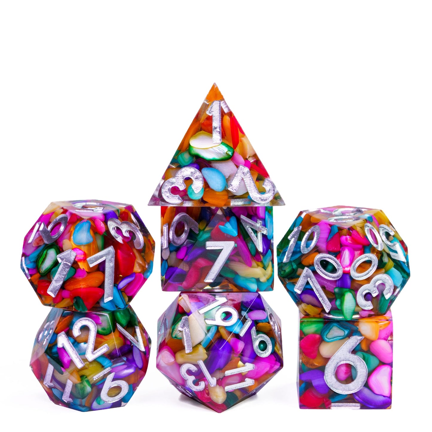 7 delige Resin Dice Set “Rainbow Gemstone"