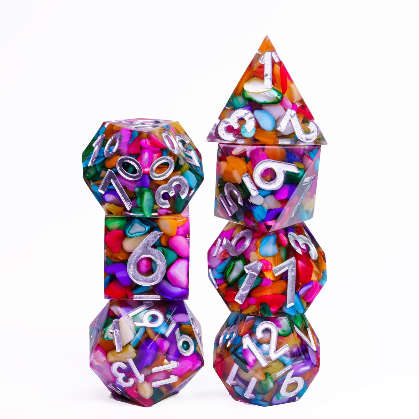 7 delige Resin Dice Set “Rainbow Gemstone"