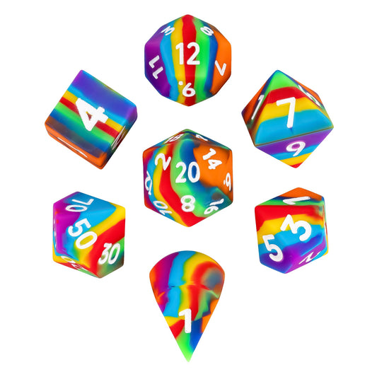 7 delige Siliconen Bounce Dice Set Regenboog Donker