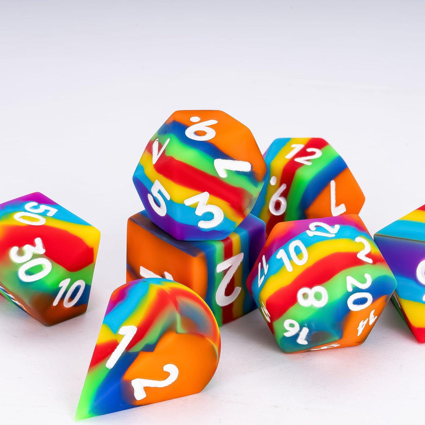 7 delige Siliconen Bounce Dice Set Regenboog Donker