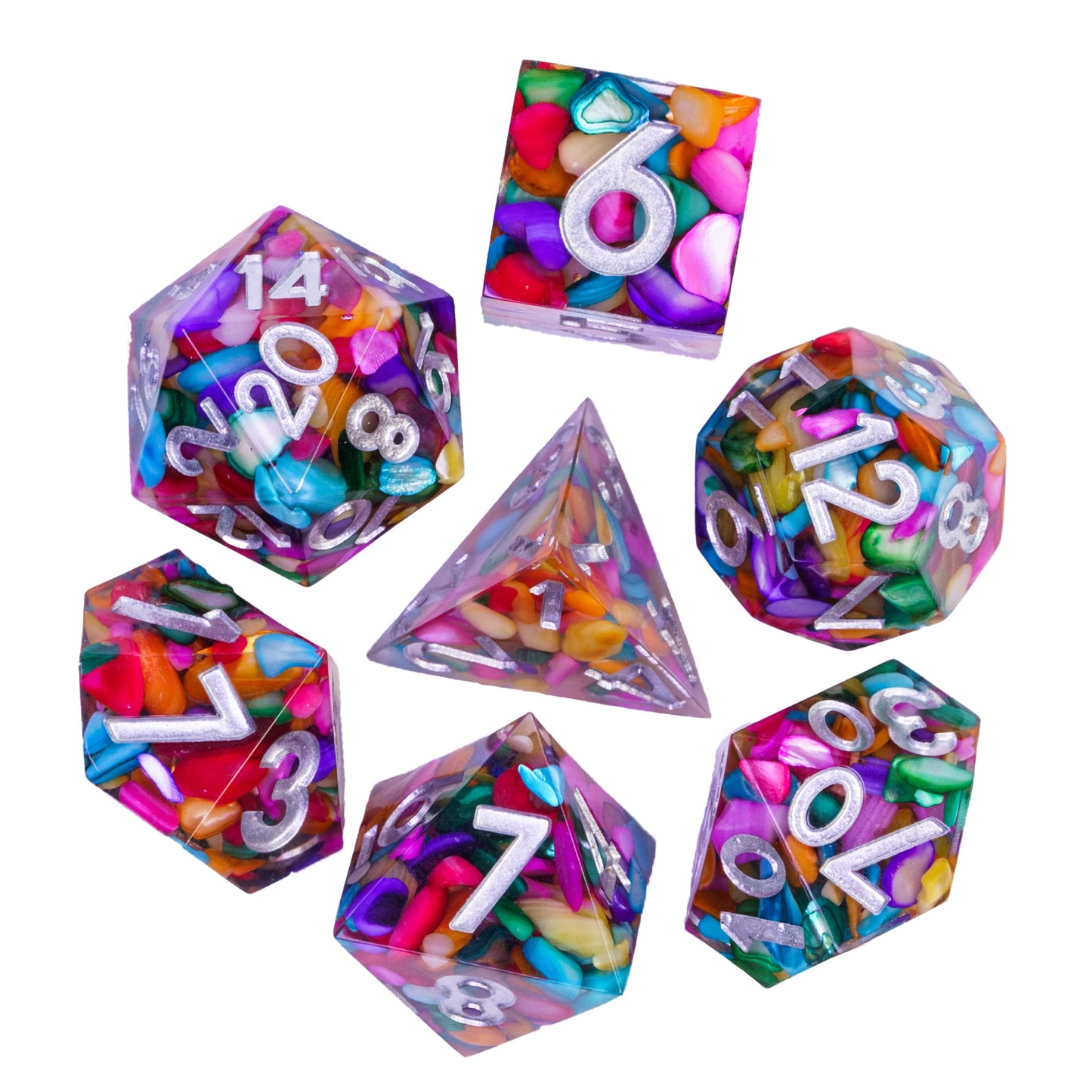 7 delige Resin Dice Set “Rainbow Gemstone"