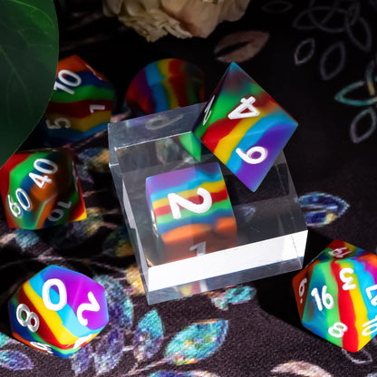 7 delige Siliconen Bounce Dice Set Regenboog Donker