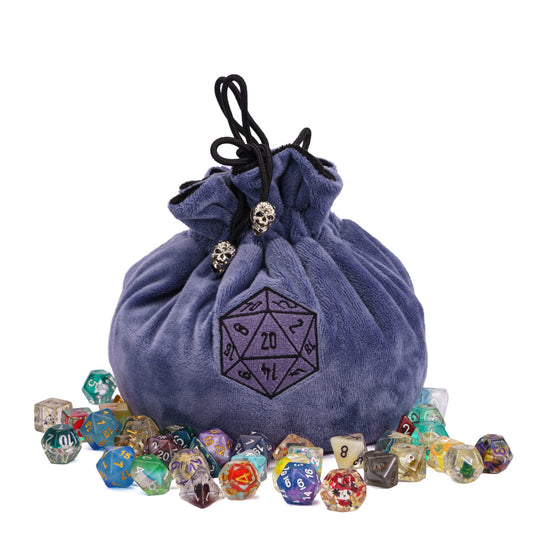 Dobbelstenen Zak met Dice Tray – Zachte Pluche Opbergzak | Voor Dungeons & Dragons & TTRPG Dobbelstenen Blauw