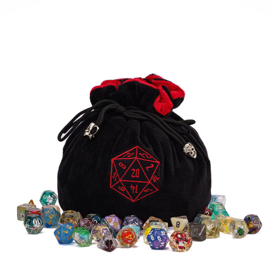 Dobbelstenen Zak met Dice Tray – Zachte Pluche Opbergzak | Voor Dungeons & Dragons & TTRPG Dobbelstenen Zwart