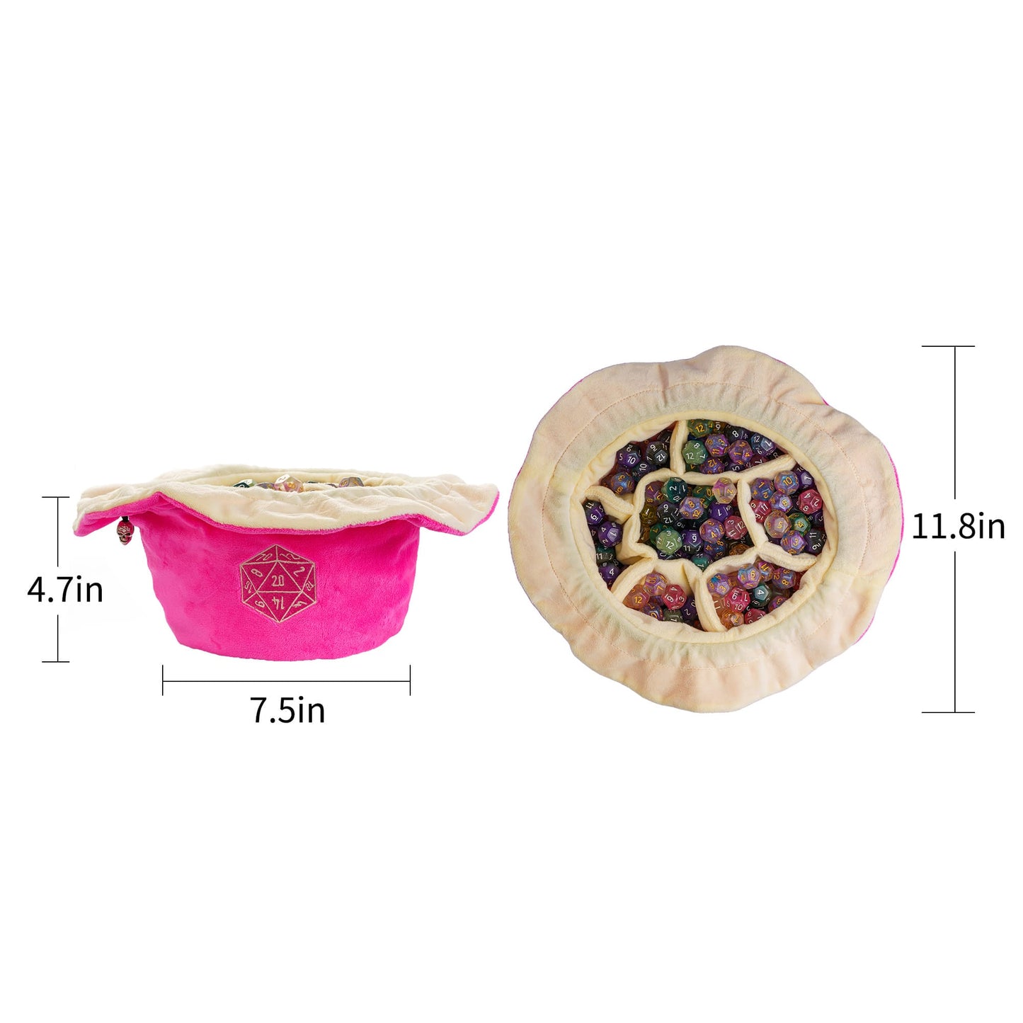 Dobbelstenen Zak met Dice Tray – Zachte Pluche Opbergzak | Voor Dungeons & Dragons & TTRPG Dobbelstenen Roze