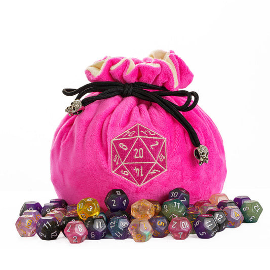 Dobbelstenen Zak met Dice Tray – Zachte Pluche Opbergzak | Voor Dungeons & Dragons & TTRPG Dobbelstenen Roze