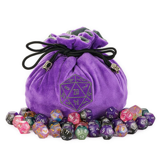 Dobbelstenen Zak met Dice Tray – Zachte Pluche Opbergzak | Voor Dungeons & Dragons & TTRPG Dobbelstenen Paars