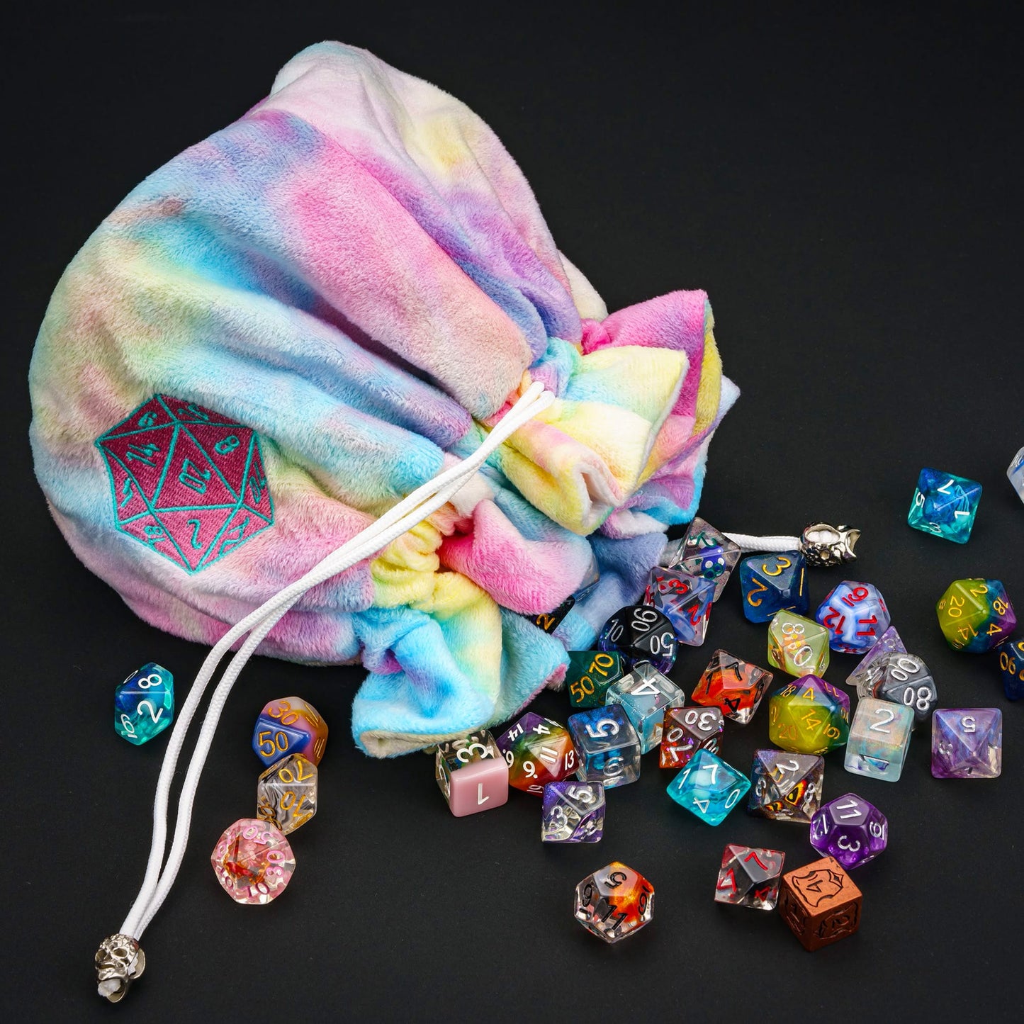 Dobbelstenen Zak met Dice Tray – Zachte Pluche Opbergzak | Voor Dungeons & Dragons & TTRPG Dobbelstenen Multicolor