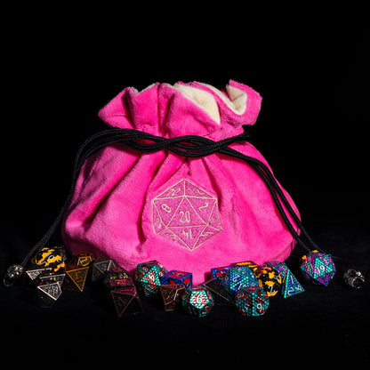 Dobbelstenen Zak met Dice Tray – Zachte Pluche Opbergzak | Voor Dungeons & Dragons & TTRPG Dobbelstenen Roze