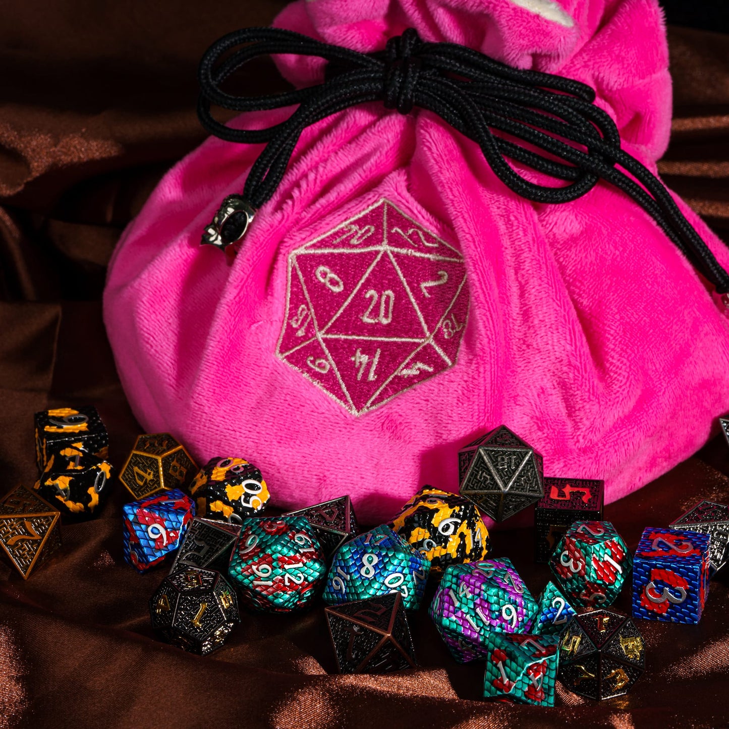Dobbelstenen Zak met Dice Tray – Zachte Pluche Opbergzak | Voor Dungeons & Dragons & TTRPG Dobbelstenen Roze