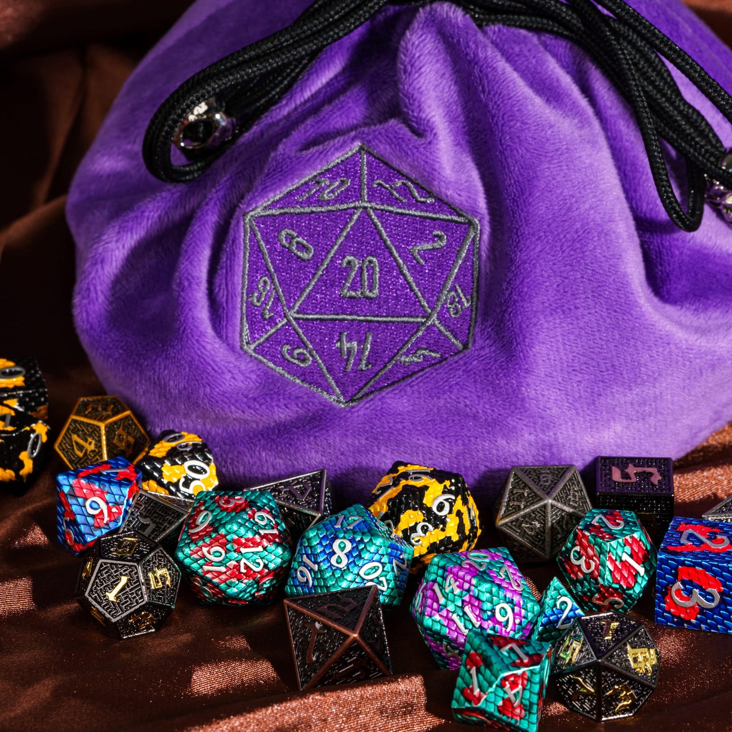 Dobbelstenen Zak met Dice Tray – Zachte Pluche Opbergzak | Voor Dungeons & Dragons & TTRPG Dobbelstenen Paars