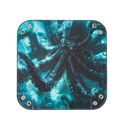 Opvouwbare Dice Tray – Zwart Kunstleer | Voor Dungeons & Dragons & TTRPG Dobbelstenen Monster Blauw Oceaan