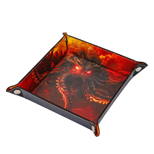 Opvouwbare Dice Tray – Zwart Kunstleer | Voor Dungeons & Dragons & TTRPG Dobbelstenen Monster Rood