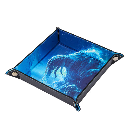 Opvouwbare Dice Tray – Zwart Kunstleer | Voor Dungeons & Dragons & TTRPG Dobbelstenen Monster Blauw Oceaan