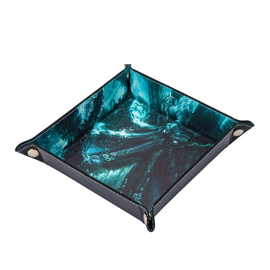 Opvouwbare Dice Tray – Zwart Kunstleer | Voor Dungeons & Dragons & TTRPG Dobbelstenen Monster Blauw Oceaan