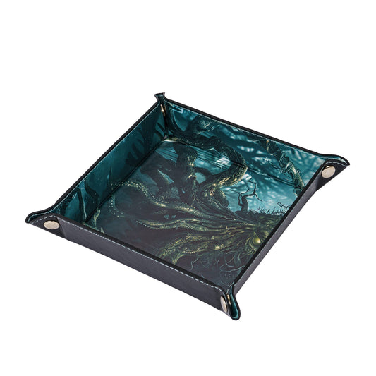 Opvouwbare Dice Tray – Zwart Kunstleer | Voor Dungeons & Dragons & TTRPG Dobbelstenen Monster Blauw