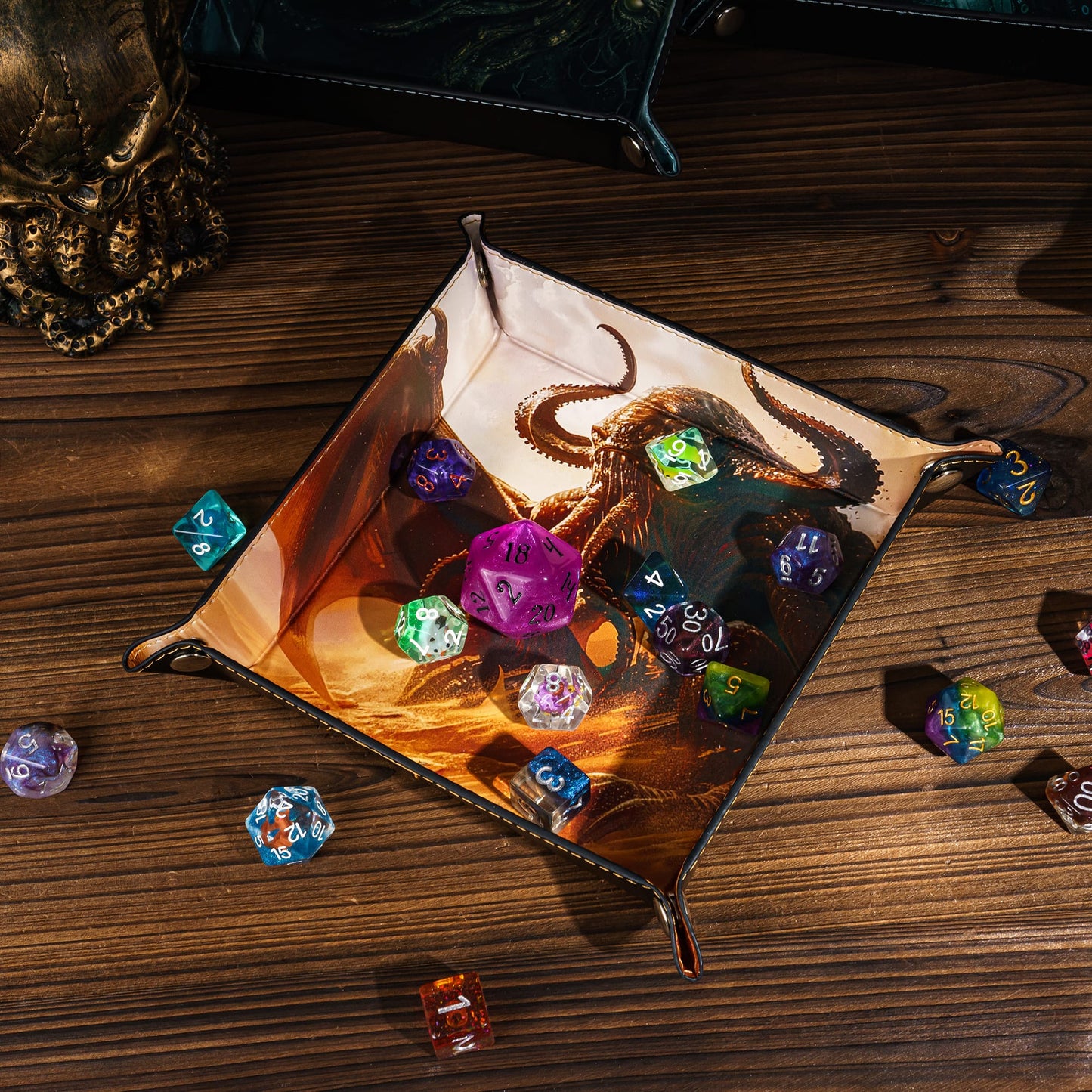 Opvouwbare Dice Tray – Zwart Kunstleer | Voor Dungeons & Dragons & TTRPG Dobbelstenen Monster