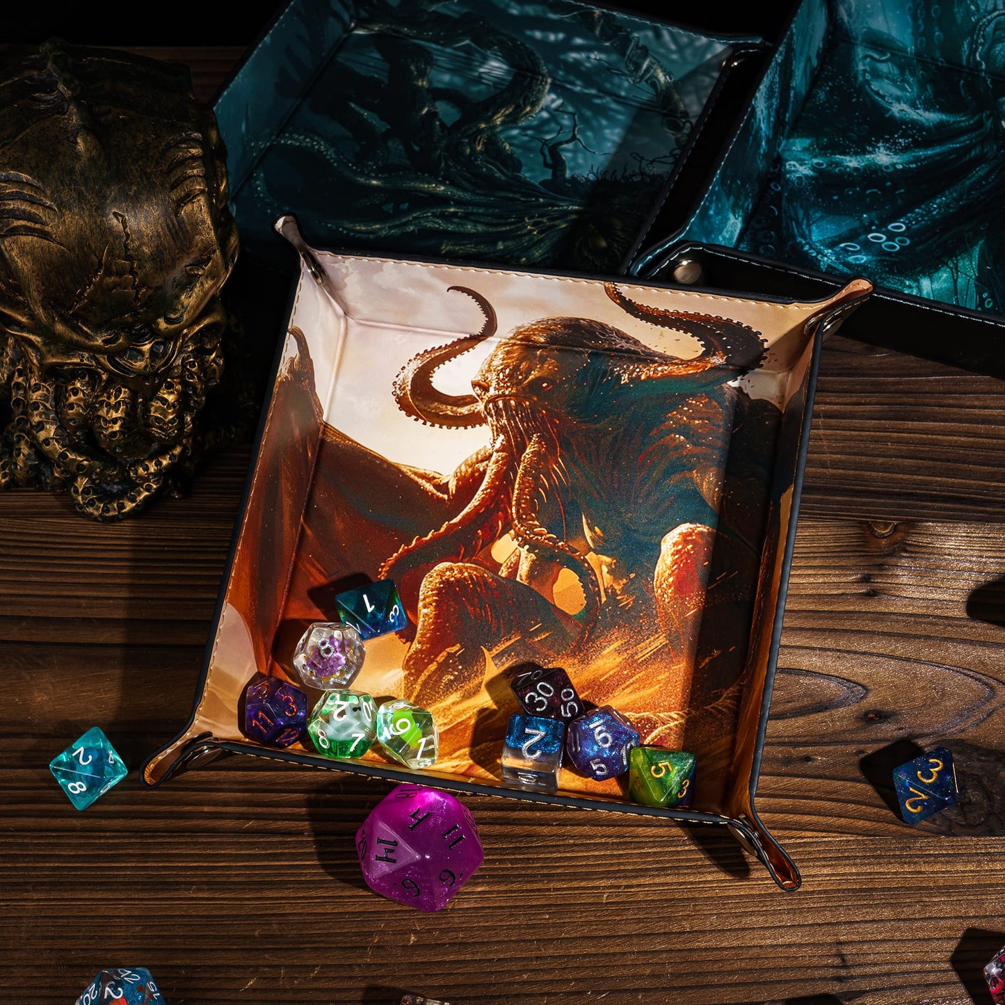 Opvouwbare Dice Tray – Zwart Kunstleer | Voor Dungeons & Dragons & TTRPG Dobbelstenen Monster