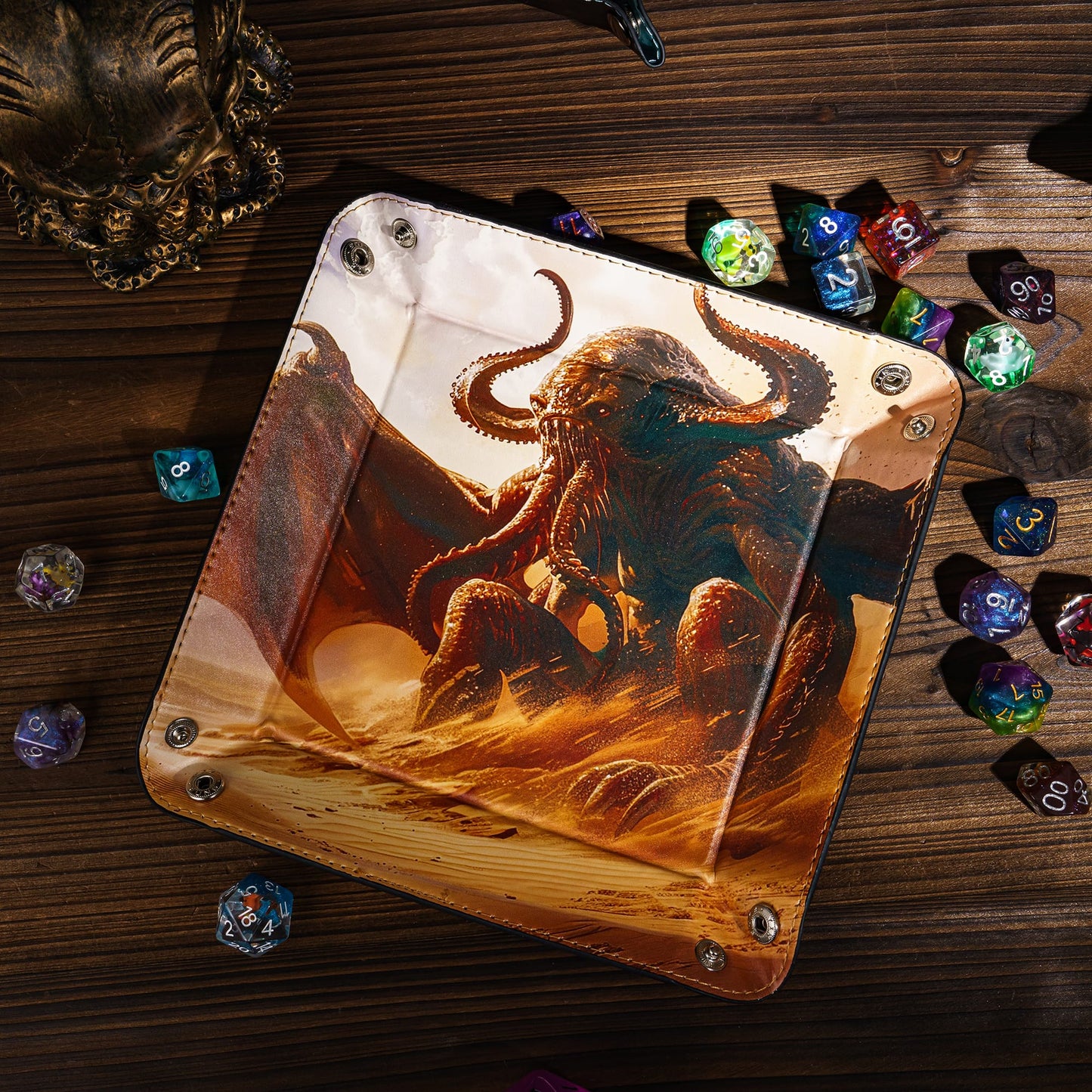 Opvouwbare Dice Tray – Zwart Kunstleer | Voor Dungeons & Dragons & TTRPG Dobbelstenen Monster