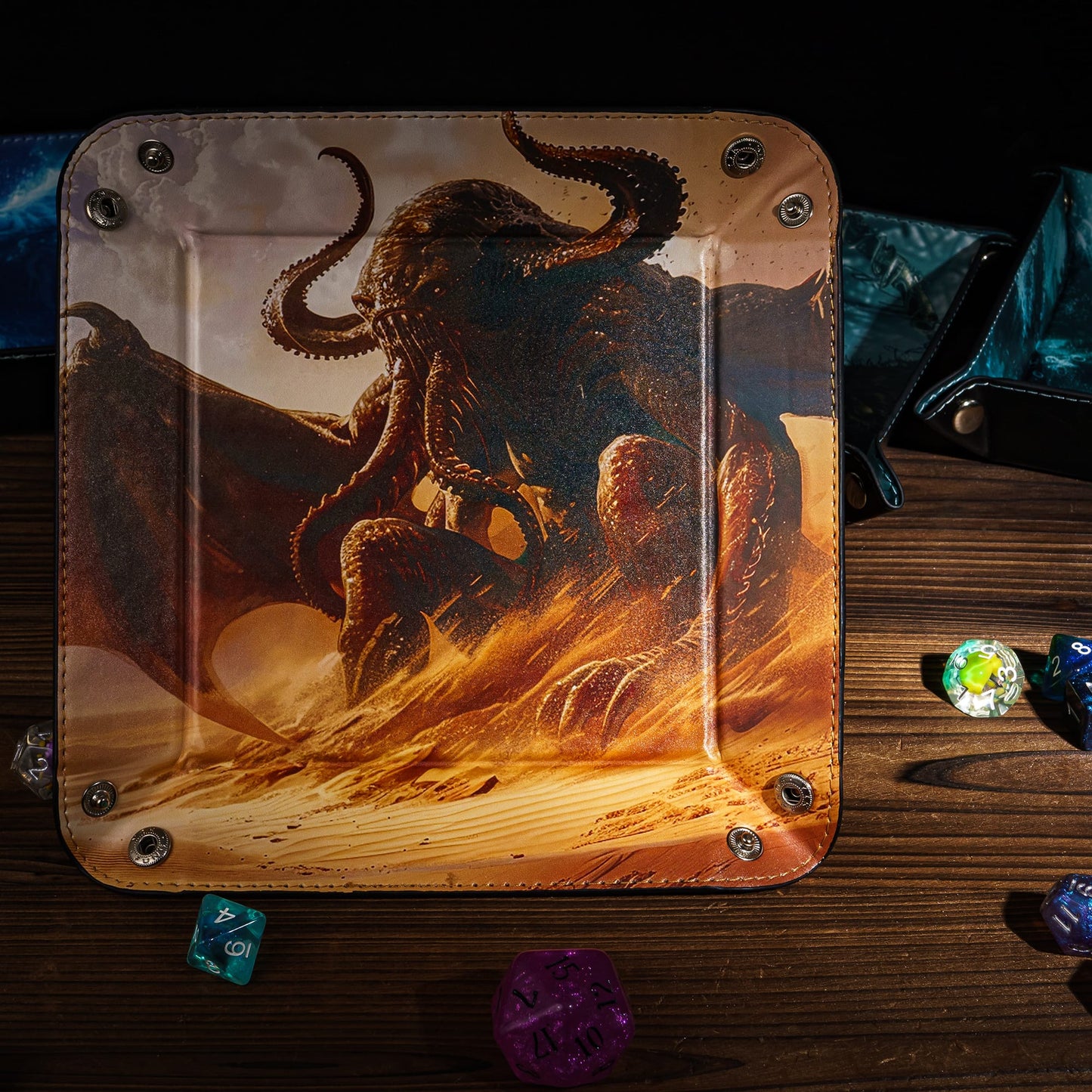 Opvouwbare Dice Tray – Zwart Kunstleer | Voor Dungeons & Dragons & TTRPG Dobbelstenen Monster