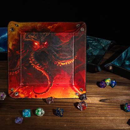 Opvouwbare Dice Tray – Zwart Kunstleer | Voor Dungeons & Dragons & TTRPG Dobbelstenen Monster Rood