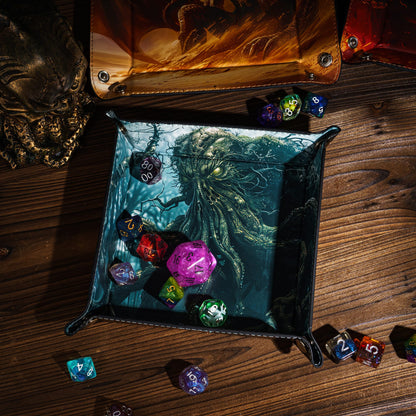 Opvouwbare Dice Tray – Zwart Kunstleer | Voor Dungeons & Dragons & TTRPG Dobbelstenen Monster Blauw