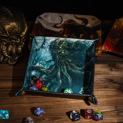 Opvouwbare Dice Tray – Zwart Kunstleer | Voor Dungeons & Dragons & TTRPG Dobbelstenen Monster Blauw