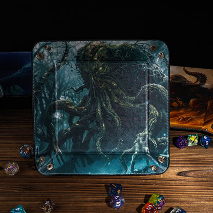 Opvouwbare Dice Tray – Zwart Kunstleer | Voor Dungeons & Dragons & TTRPG Dobbelstenen Monster Blauw