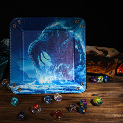 Opvouwbare Dice Tray – Zwart Kunstleer | Voor Dungeons & Dragons & TTRPG Dobbelstenen Monster Blauw Oceaan