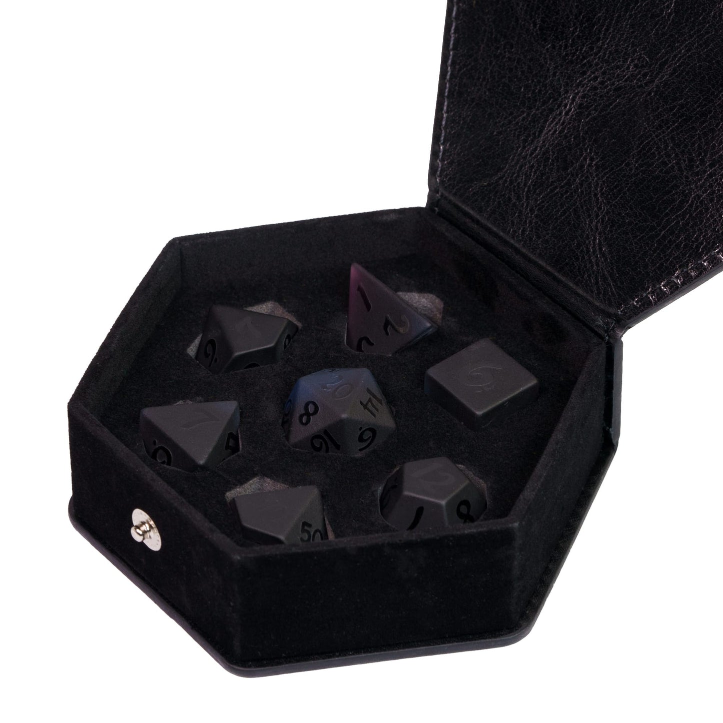 Zwarte Luxe Dobbelsteen Bewaardoos – Faux Leer | Voor Dungeons & Dragons Dobbelstenen (7-Delige Set)