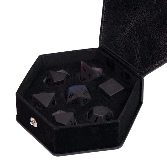 Zwarte Luxe Dobbelsteen Bewaardoos – Faux Leer | Voor Dungeons & Dragons Dobbelstenen (7-Delige Set)