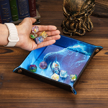 Opvouwbare Dice Tray – Zwart Kunstleer | Voor Dungeons & Dragons & TTRPG Dobbelstenen Monster Blauw Oceaan