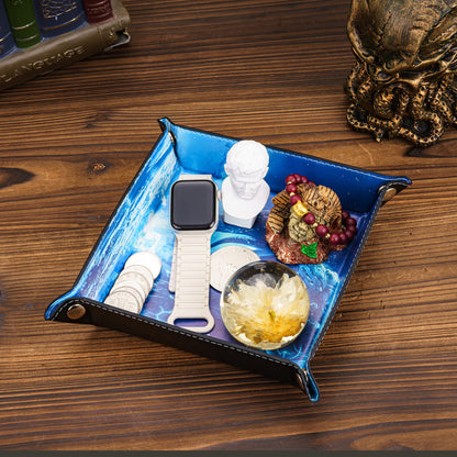 Opvouwbare Dice Tray – Zwart Kunstleer | Voor Dungeons & Dragons & TTRPG Dobbelstenen Monster Blauw Oceaan