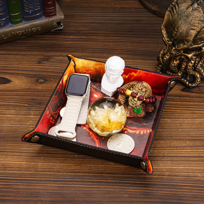 Opvouwbare Dice Tray – Zwart Kunstleer | Voor Dungeons & Dragons & TTRPG Dobbelstenen Monster Rood