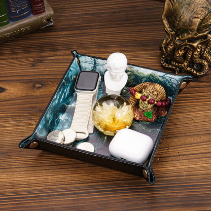 Opvouwbare Dice Tray – Zwart Kunstleer | Voor Dungeons & Dragons & TTRPG Dobbelstenen Monster Blauw