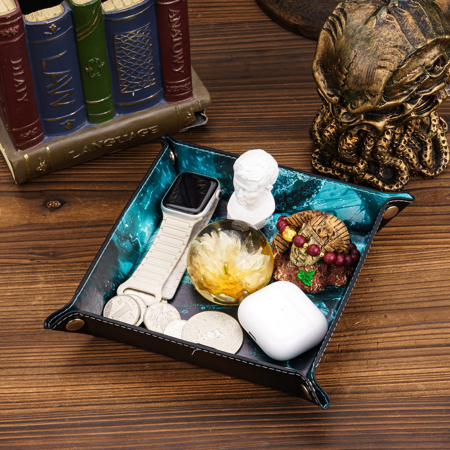 Opvouwbare Dice Tray – Zwart Kunstleer | Voor Dungeons & Dragons & TTRPG Dobbelstenen Monster Blauw Oceaan