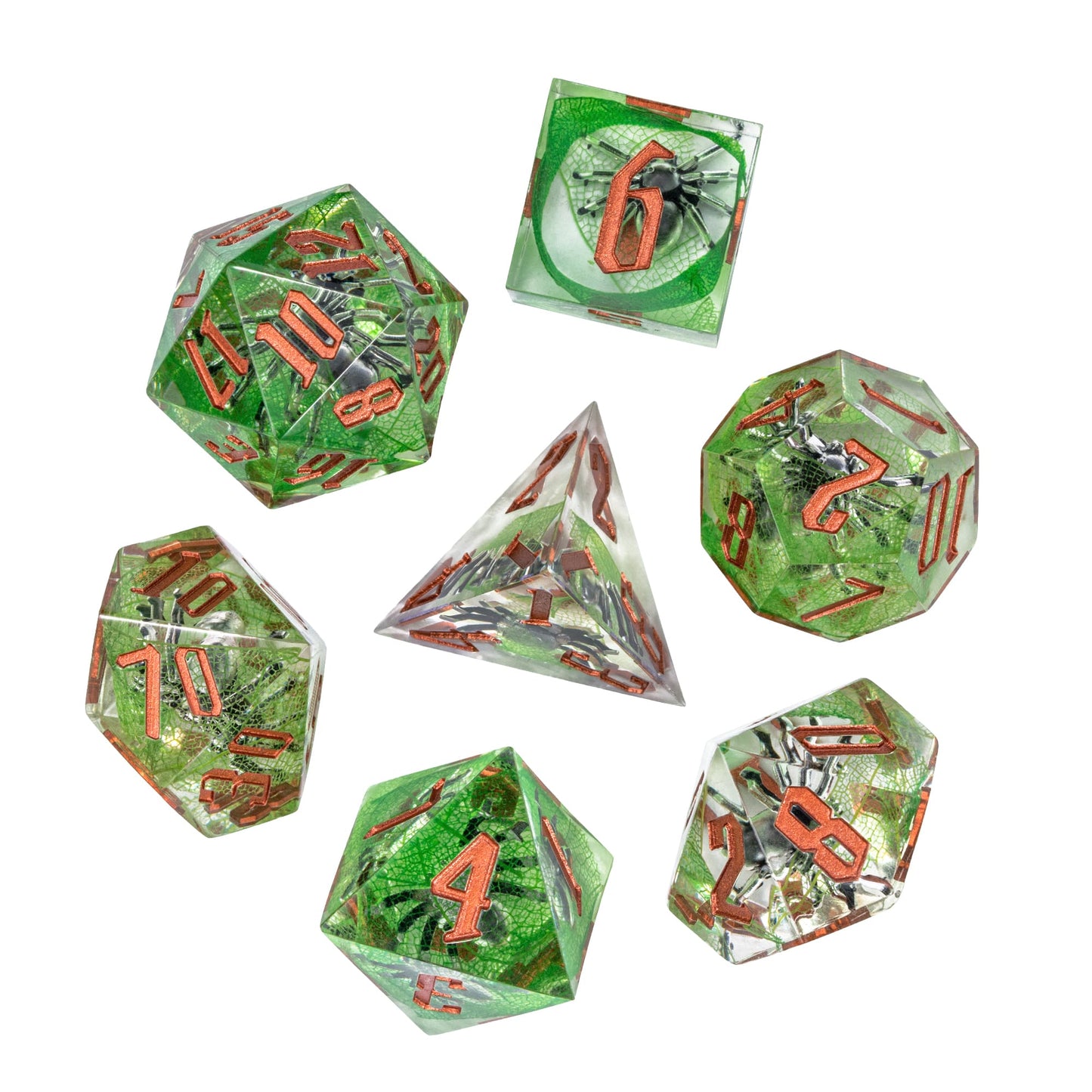 7 delige Resin Dice Set “Emerald Spider"