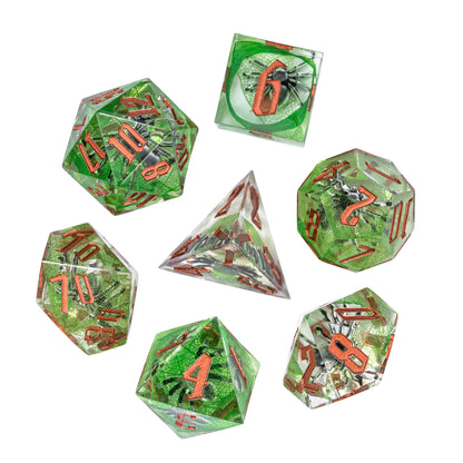 7 delige Resin Dice Set “Emerald Spider"