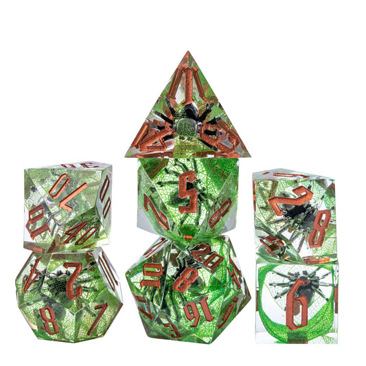 7 delige Resin Dice Set “Emerald Spider"