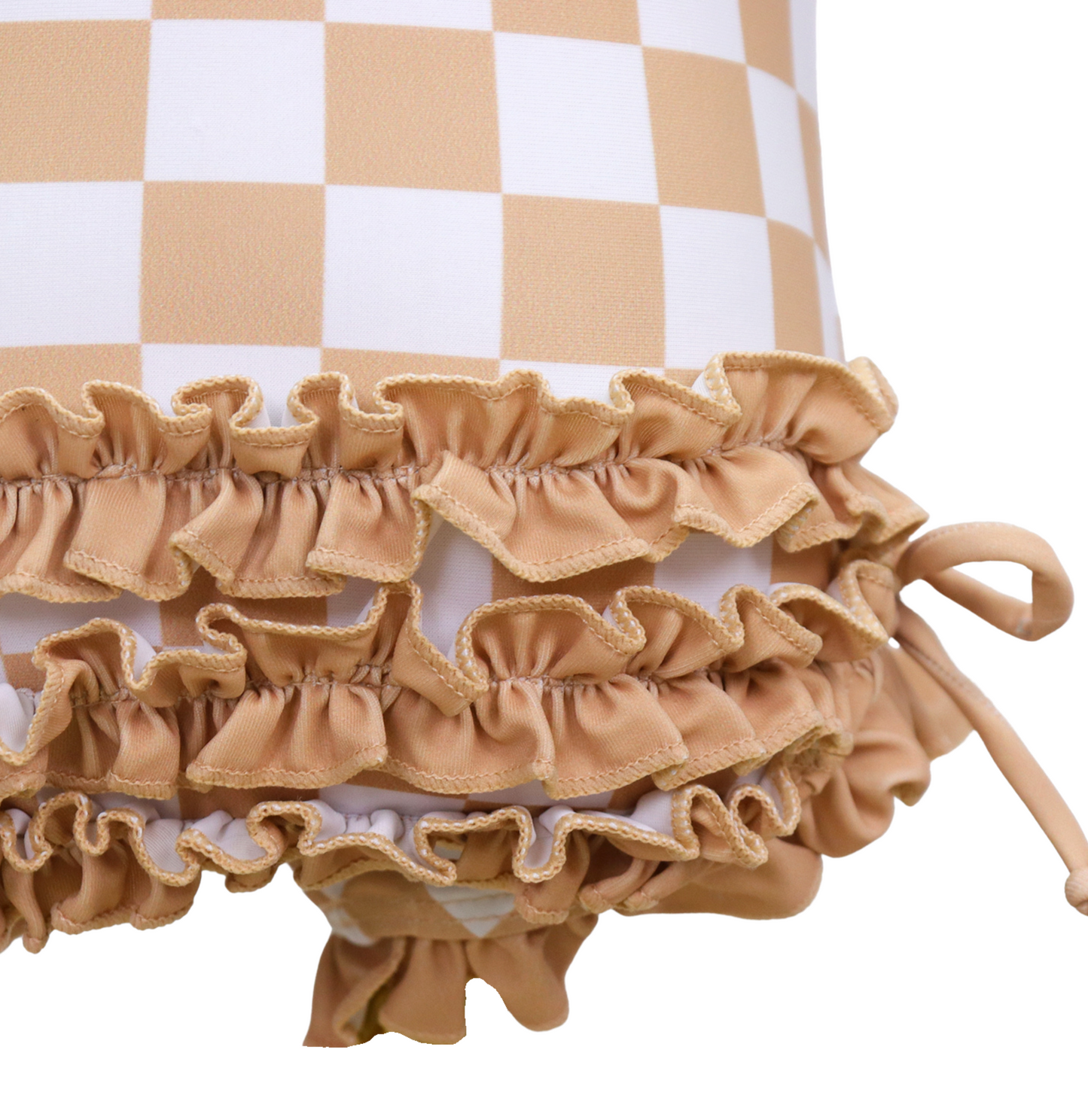 Badpak Lange Mouw Beige en Wit Geblokt met Ruches Meisjes