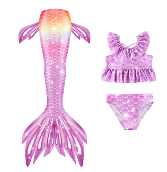 Zeemeerminstaart met bikini verkleed set Lila en Oranje